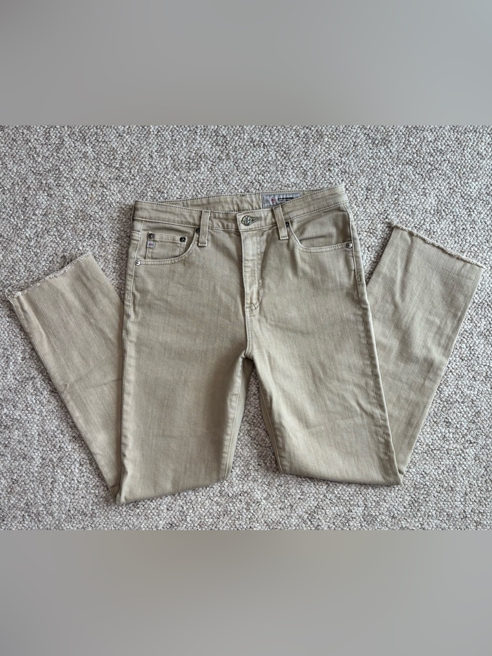 AG Adriano Goldschmied Khaki Raw Hem Jeans Size 27R Slim Straight